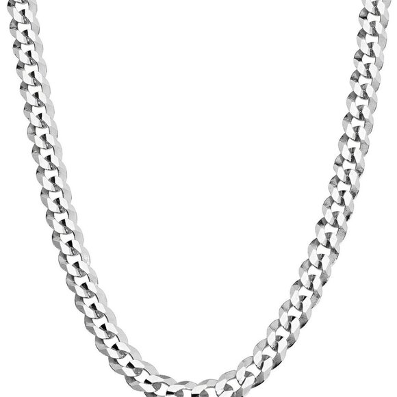 Solid 925 Sterling Silver Italian 5mm Diamond Cut Cuban Link Curb Chain Necklace